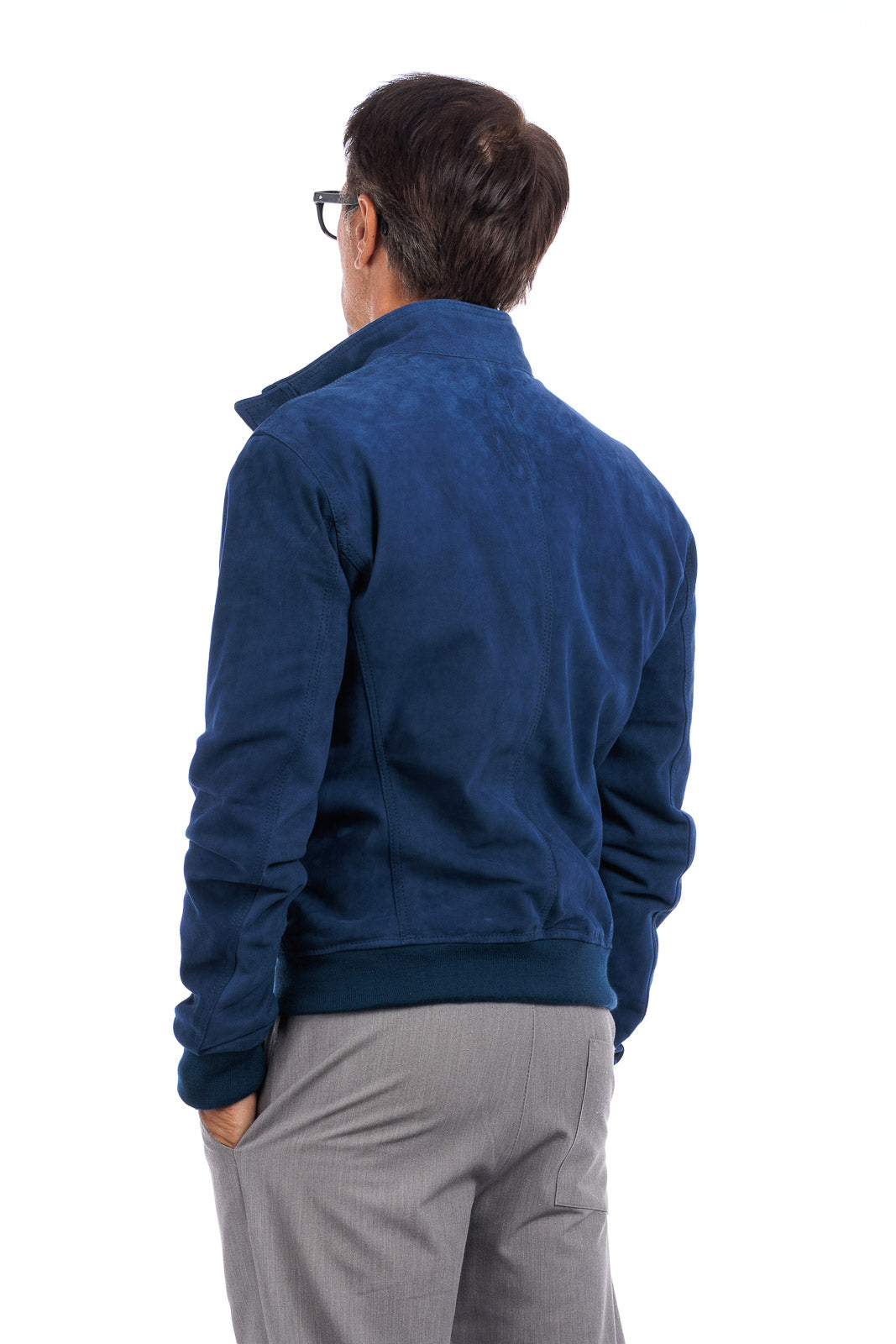 Bomber in camoscio uomo con bottoni e zip VAST blu