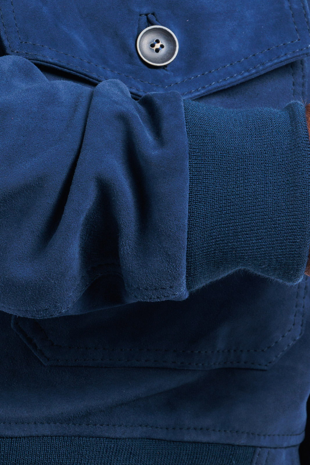 Bomber in camoscio uomo con bottoni e zip VAST blu