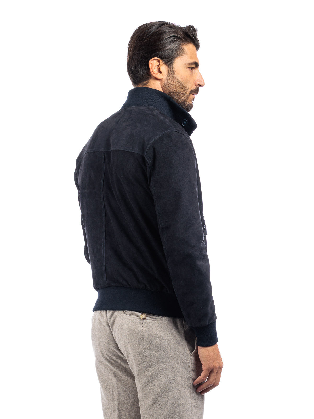Bomber in camoscio uomo con bottoni e zip VAST blu ocean