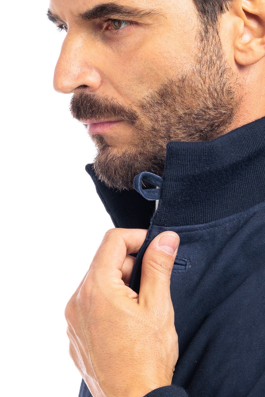 Bomber in camoscio uomo con bottoni e zip VAST blu