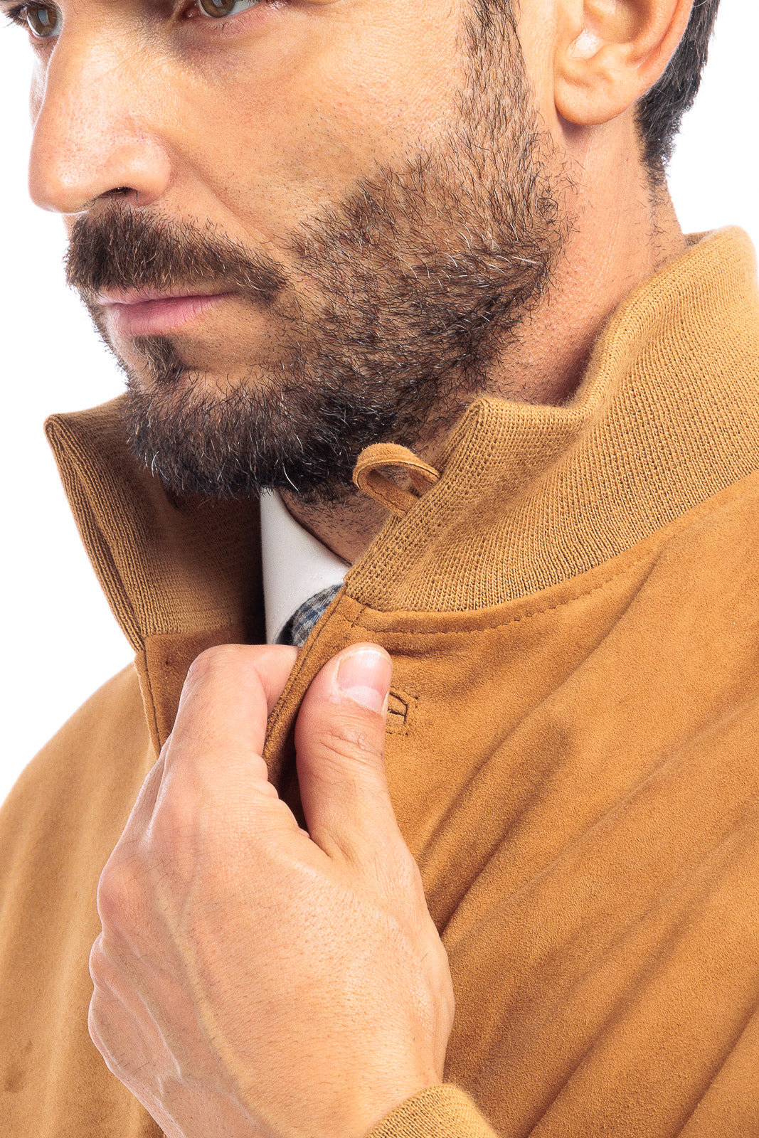 Bomber in camoscio uomo con bottoni e zip VAST whisky