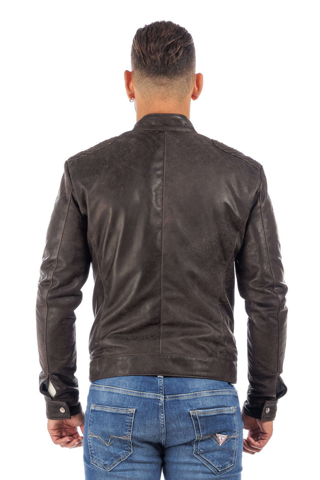 Giacca in pelle testa di moro vintage naturale con zip Triumph