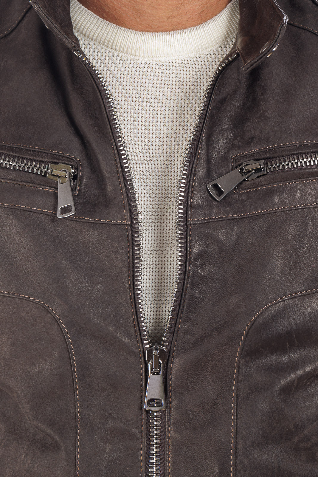 Giacca in pelle testa di moro vintage naturale con zip Triumph