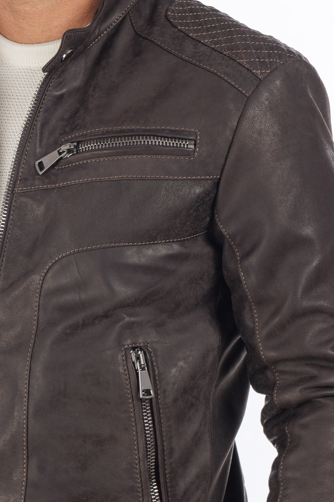 Giacca in pelle testa di moro vintage naturale con zip Triumph