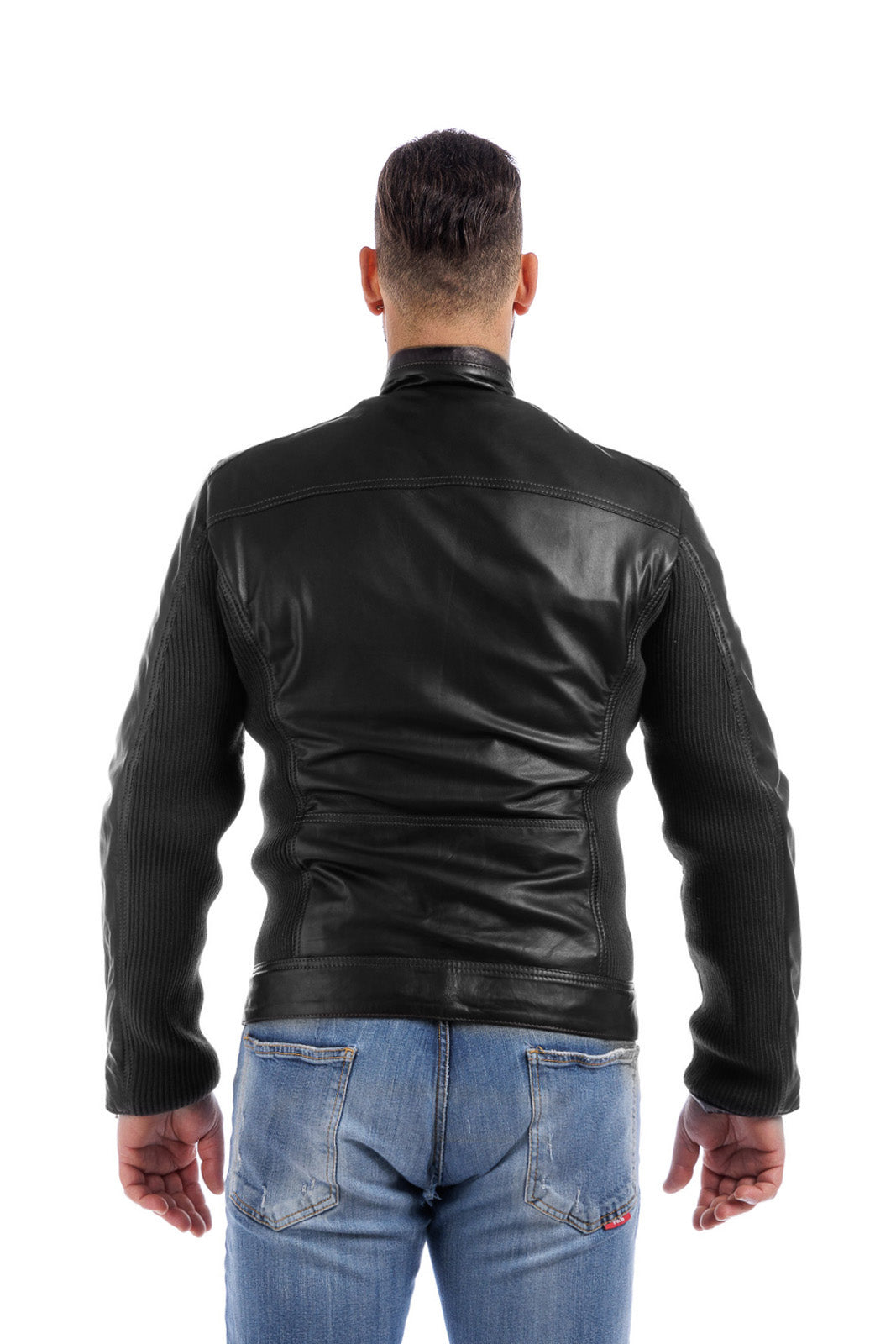 Giacca in pelle con zip PIT nero con lana elasticizzata