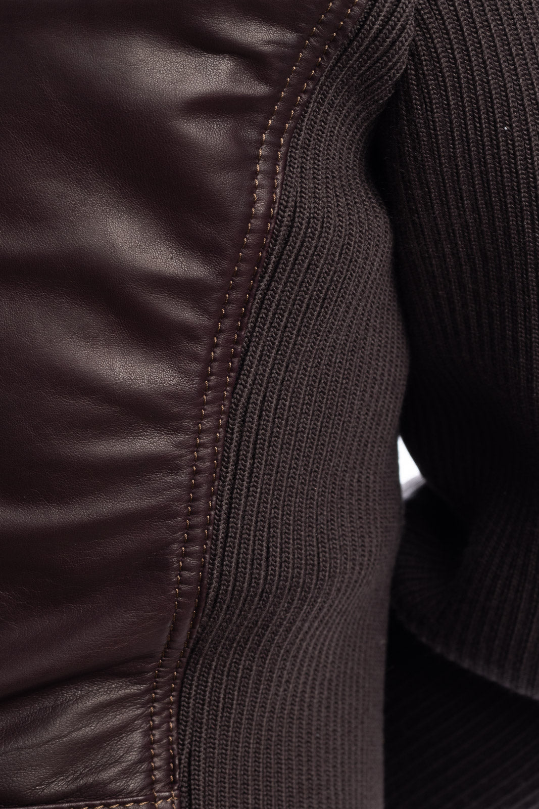 Giacca in pelle con zip PIT testa di moro con lana elasticizzata