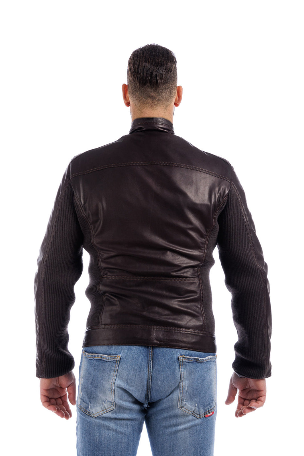 Giacca in pelle con zip PIT testa di moro con lana elasticizzata