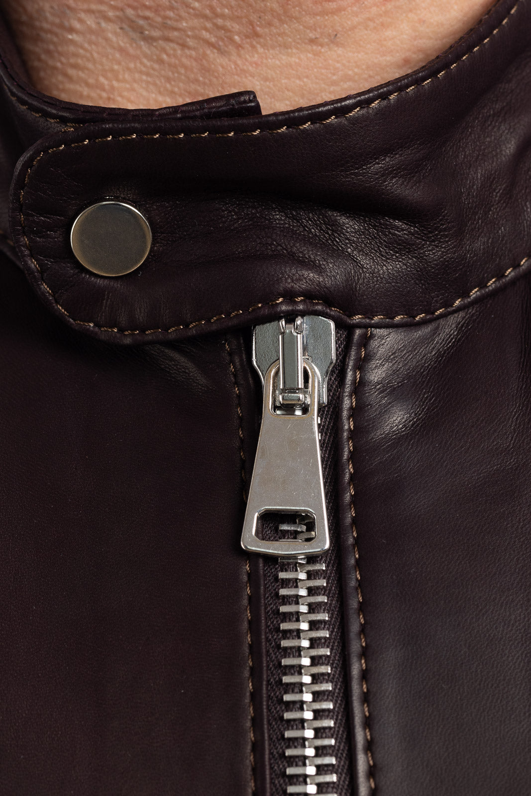 Giacca in pelle con zip PIT testa di moro con lana elasticizzata