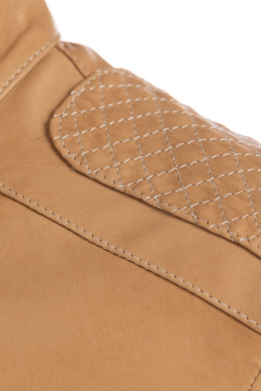Giacca in pelle con zip sabbia trapuntata