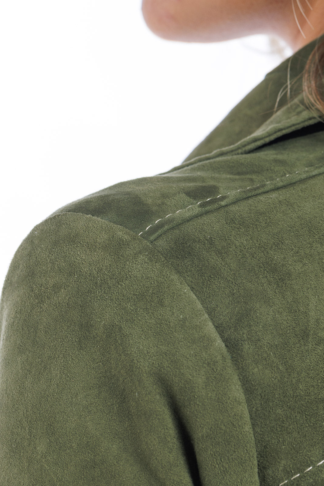 Giacca chiodo in camoscio di renna donna con zip BELT verde