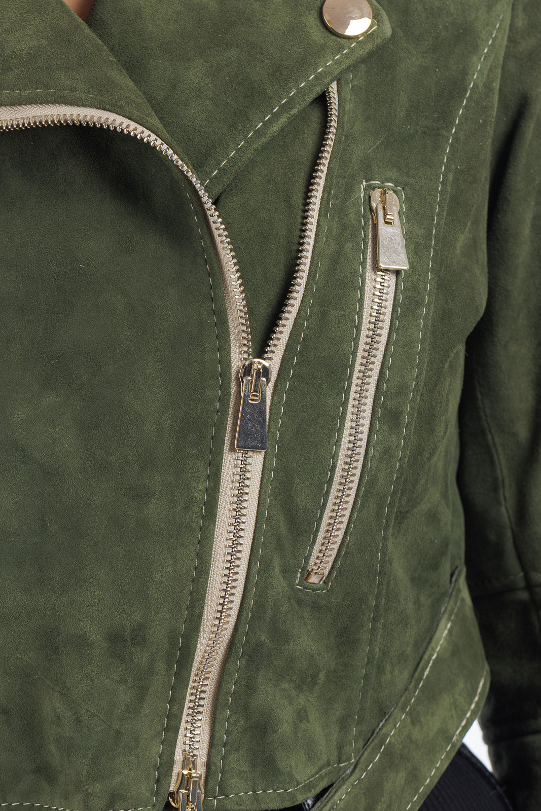 Giacca chiodo in camoscio di renna donna con zip BELT verde