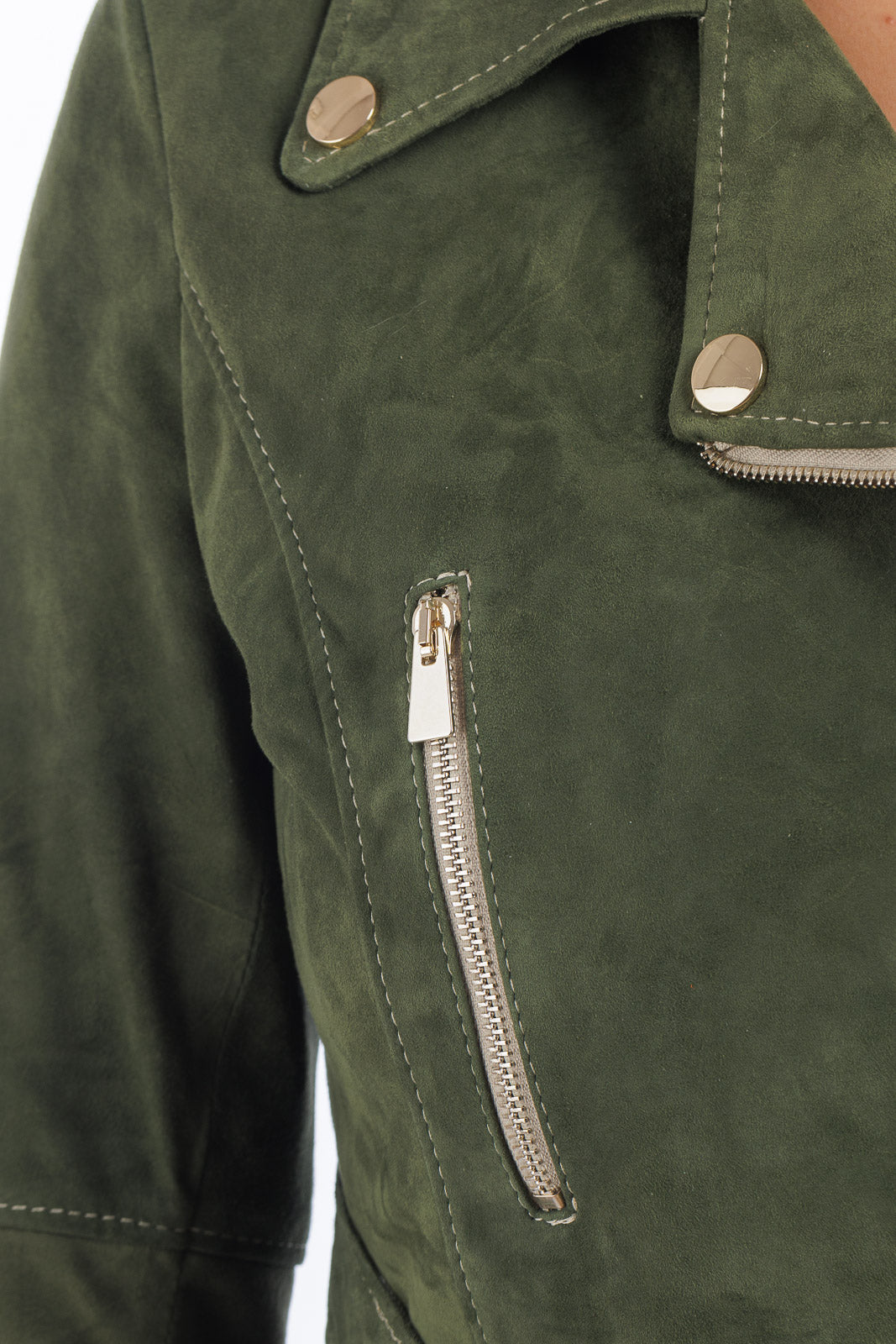 Giacca chiodo in camoscio di renna donna con zip BELT verde