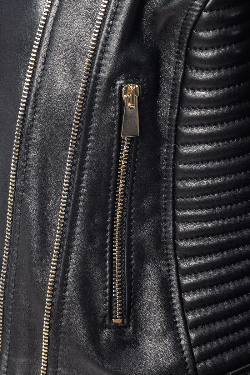 Giacca in pelle donna con zip chiodo 3000 punti a mano