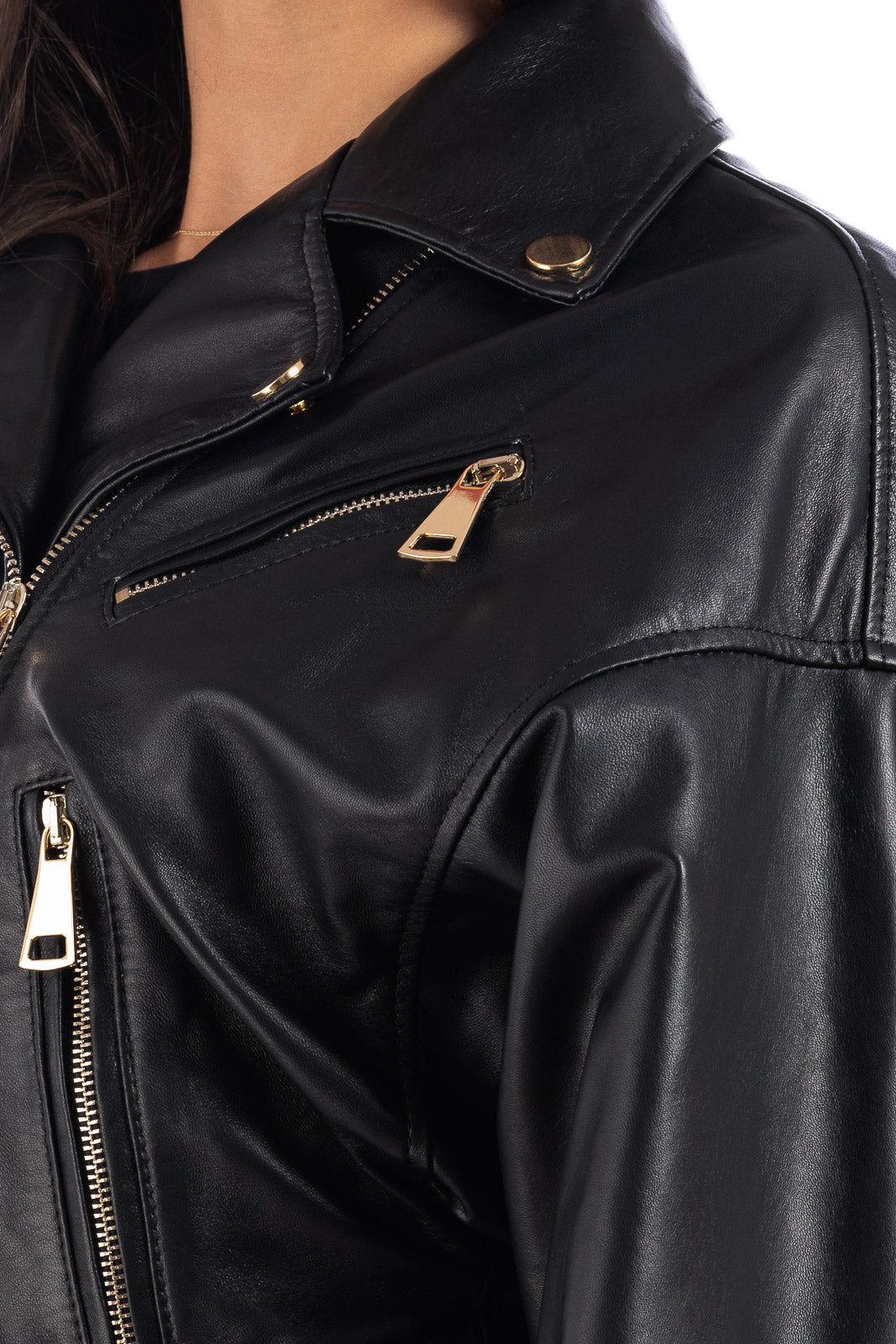Giacca in pelle donna con zip Chiodo nero OVER