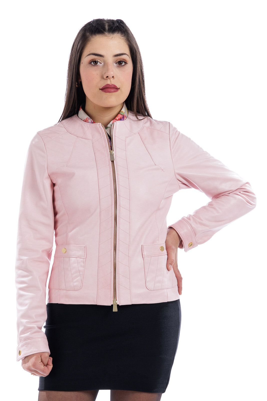 Giacca in pelle donna con zip CRISTINA rosa