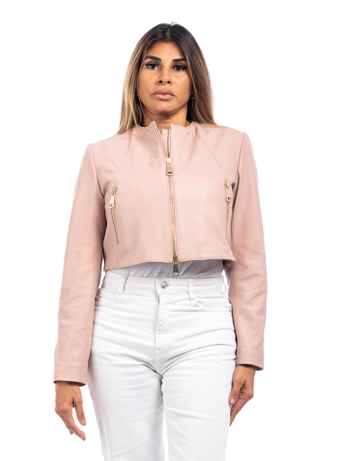 Giacca in pelle donna con zip FILL rosa