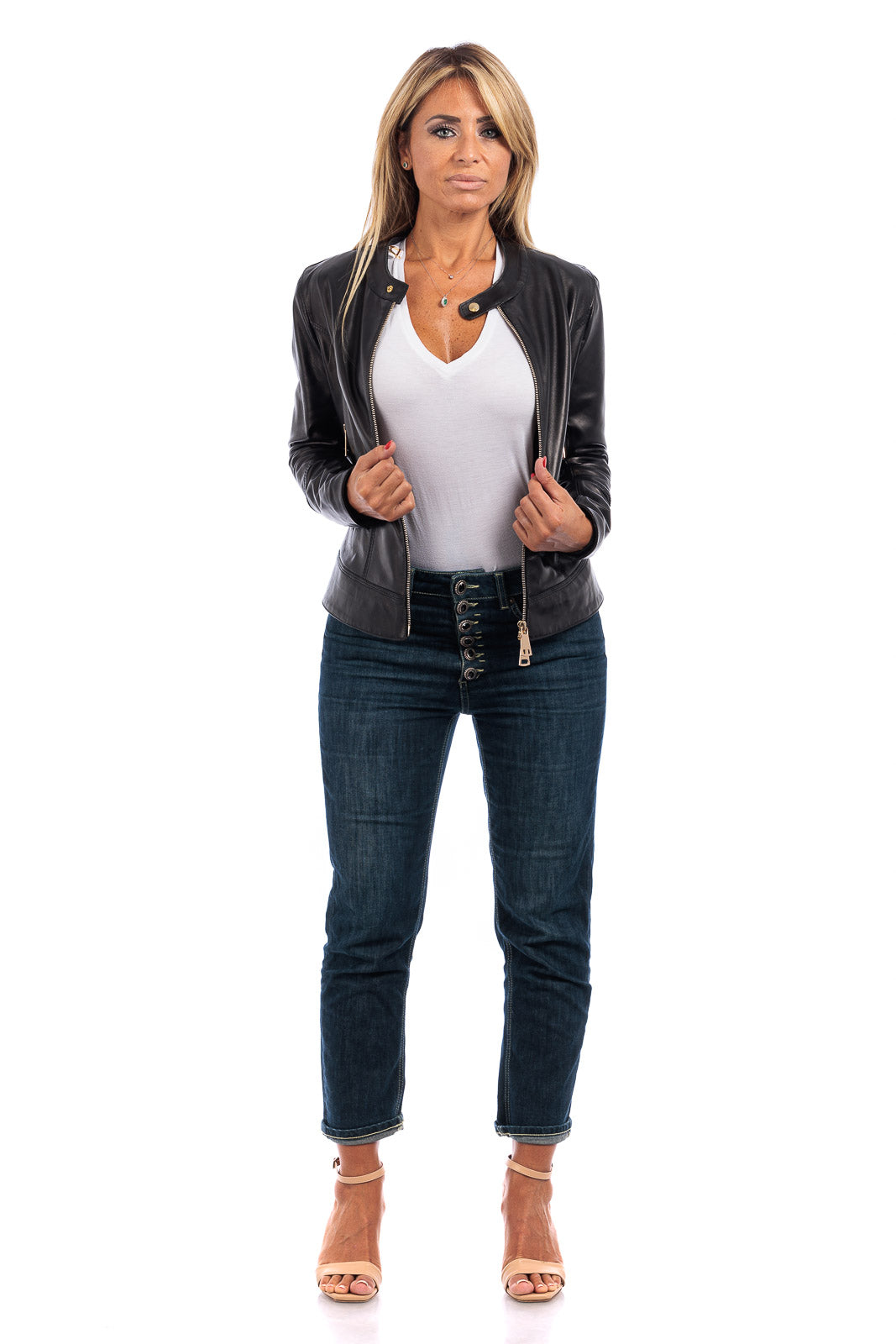 Giacca in pelle donna con zip PIT 2 nero