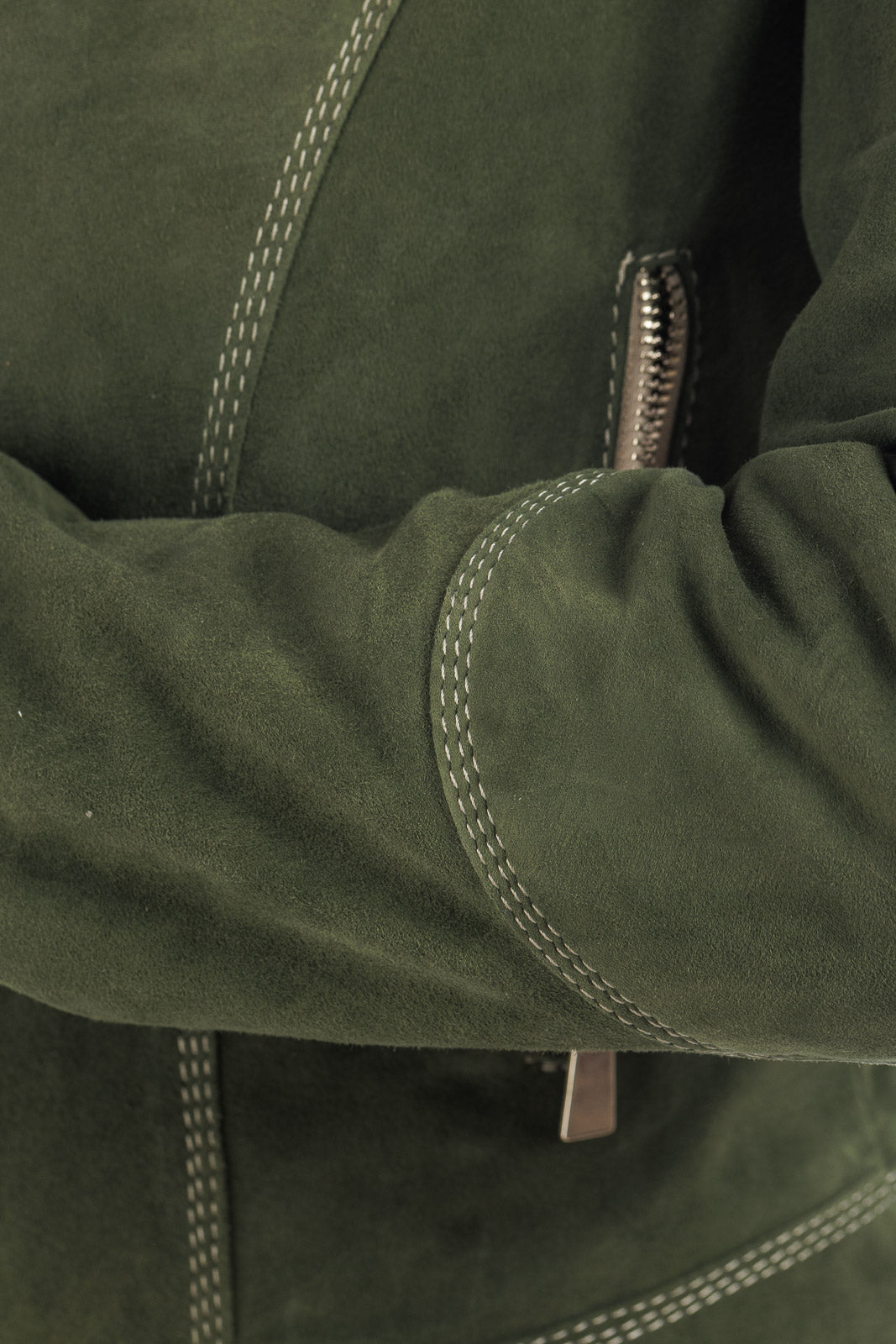 Giacca verde in camoscio di renna donna con zip PIT