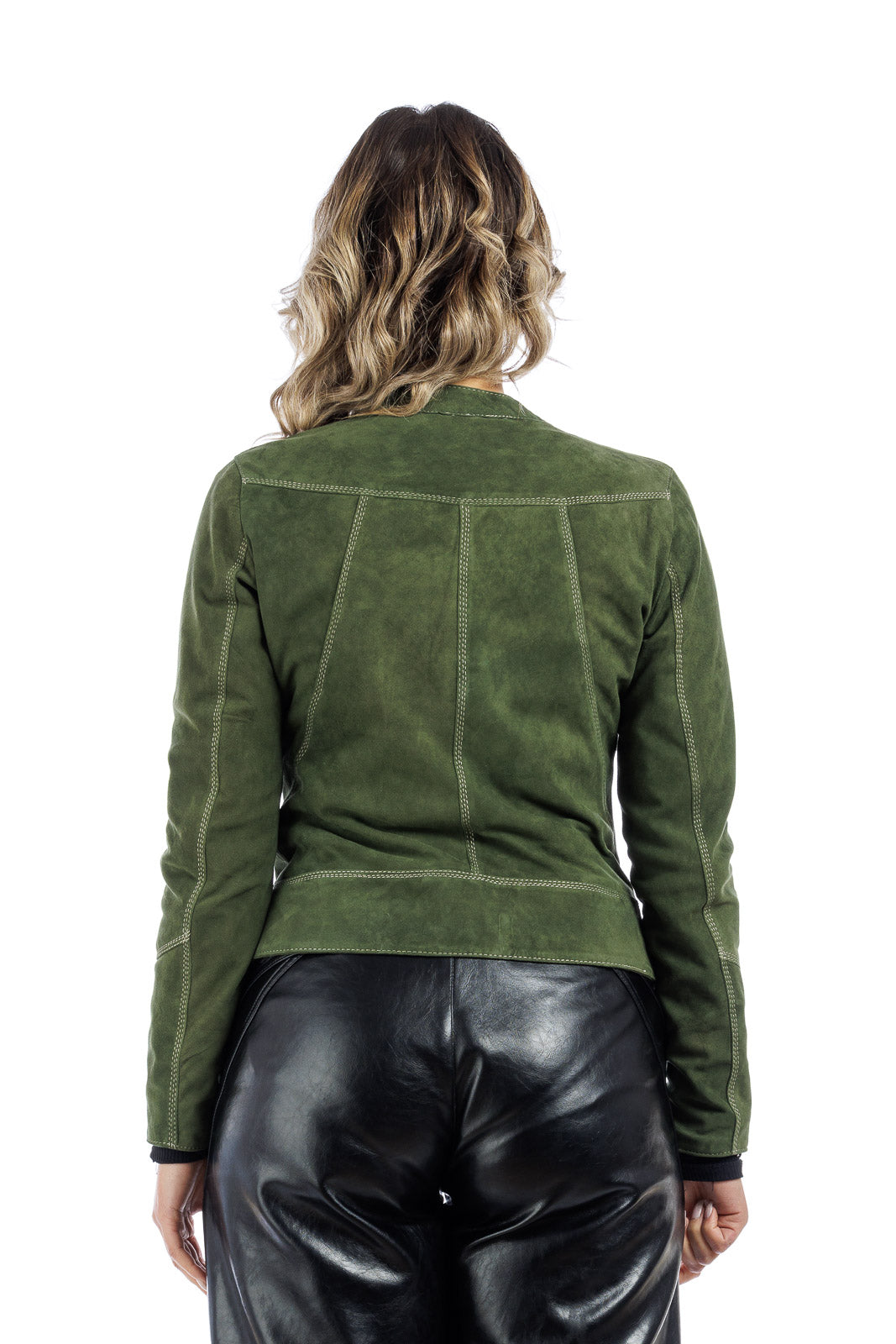Giacca verde in camoscio di renna donna con zip PIT