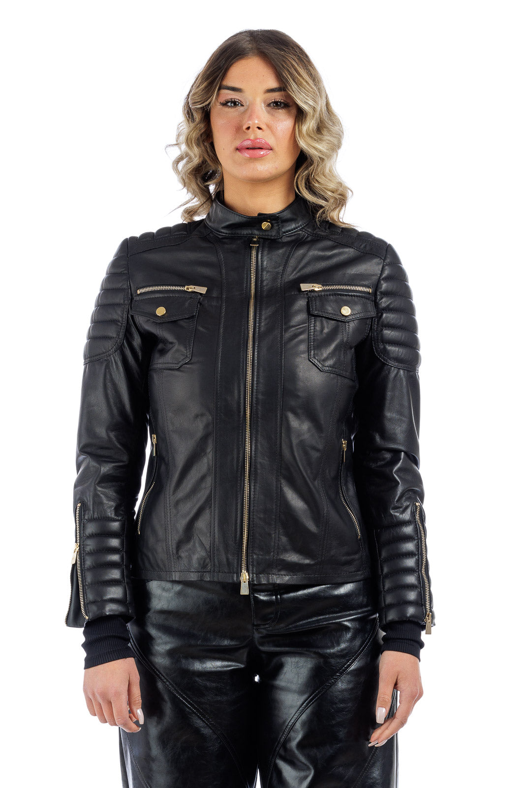Giacca in pelle donna con zip why