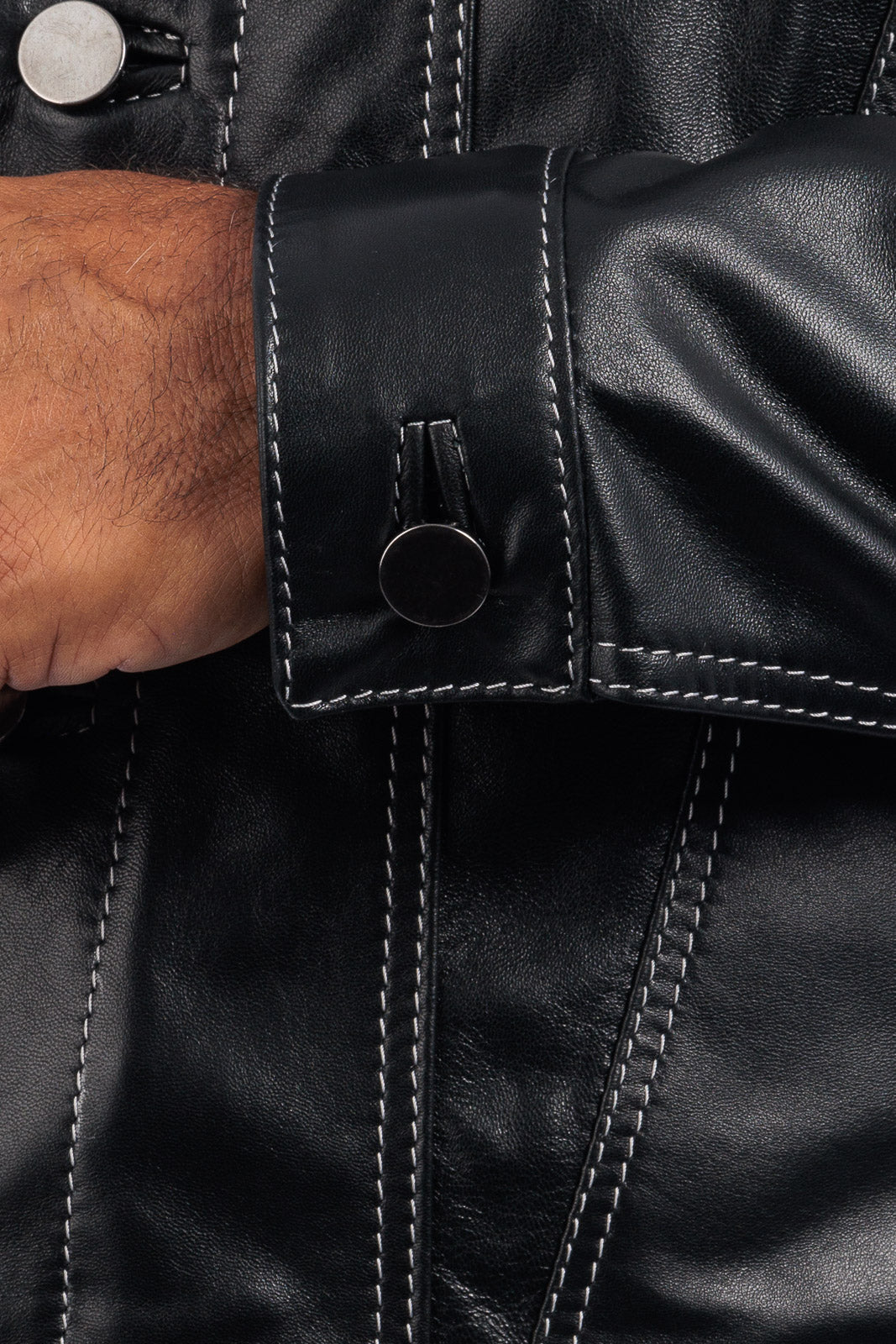 Giacca in pelle nera con collo e gilet staccabile pelo nero JEANS