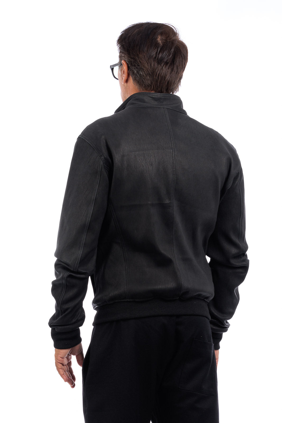 Bomber in pelle uomo con bottoni e zip VAST elasticizzato nero