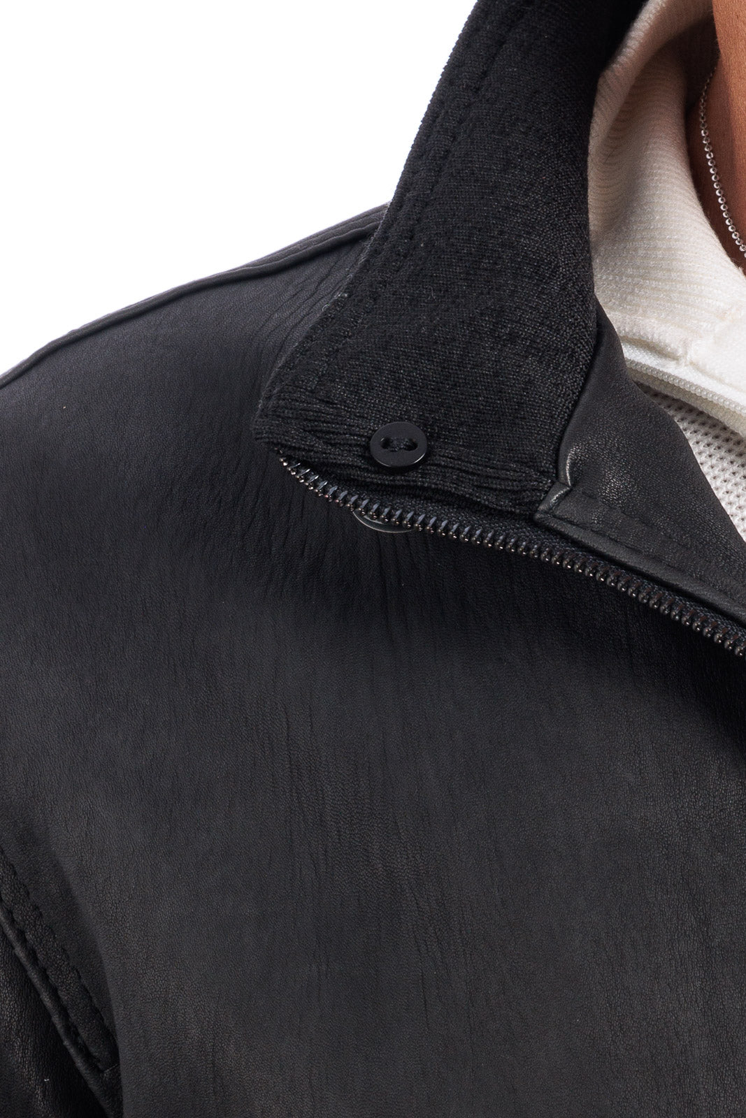 Bomber in pelle uomo con bottoni e zip VAST elasticizzato nero
