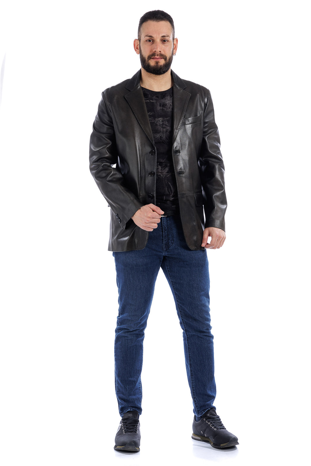 Giacca classica in pelle uomo con spacchi laterali