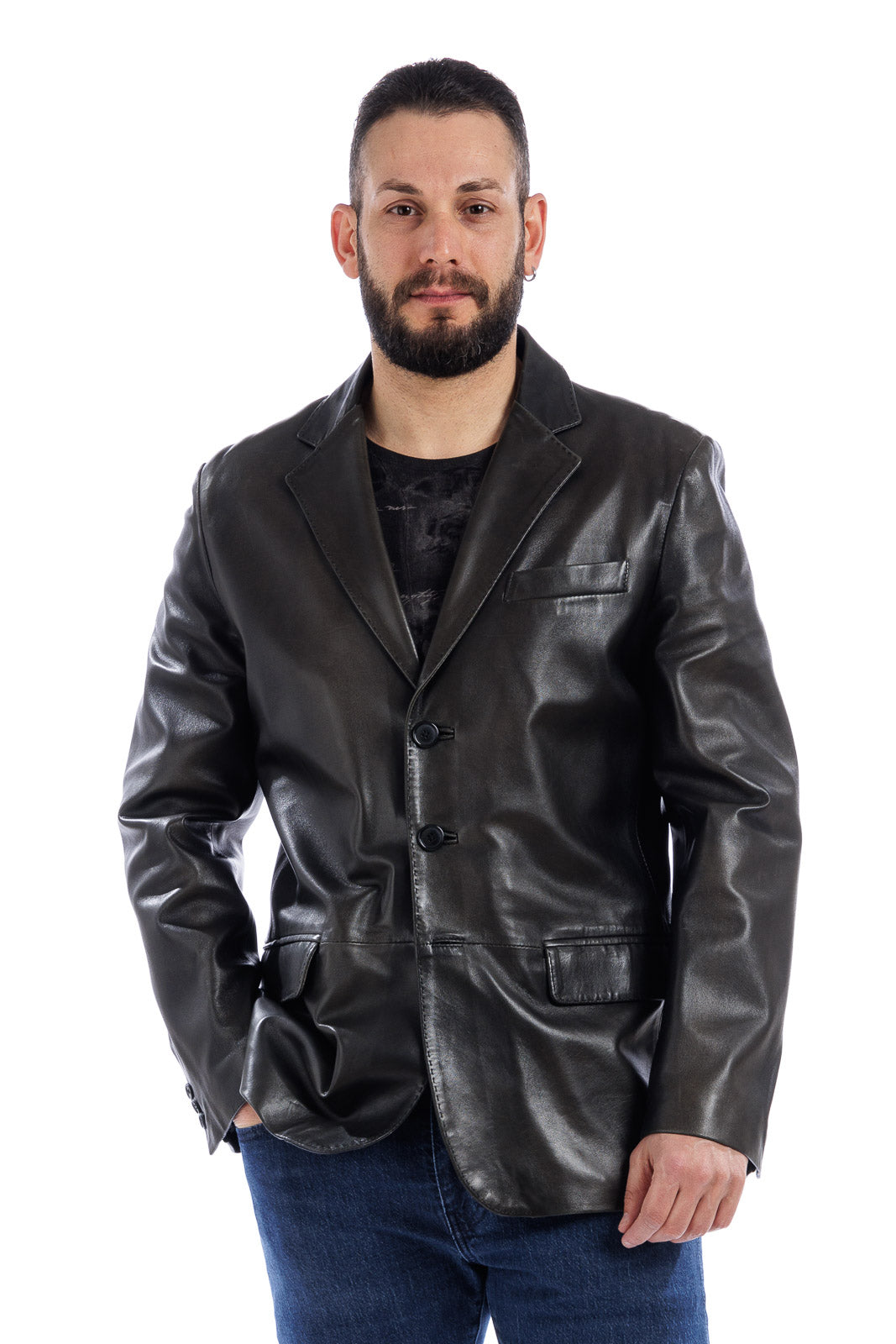 Giacca classica in pelle uomo con spacchi laterali