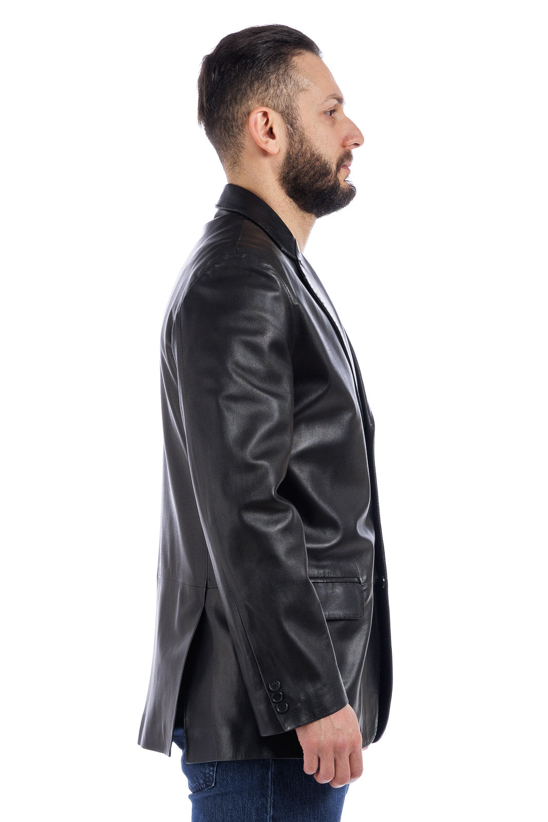 Giacca classica in pelle uomo con spacchi laterali