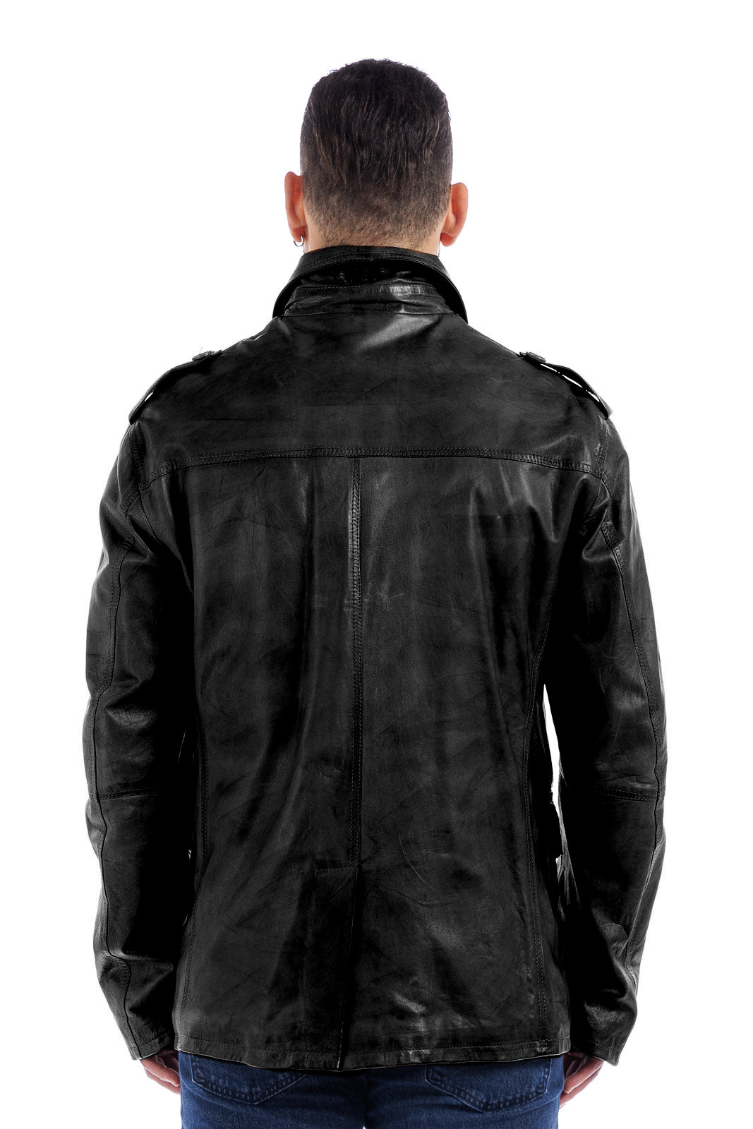 Giacca in pelle uomo doppio petto nero