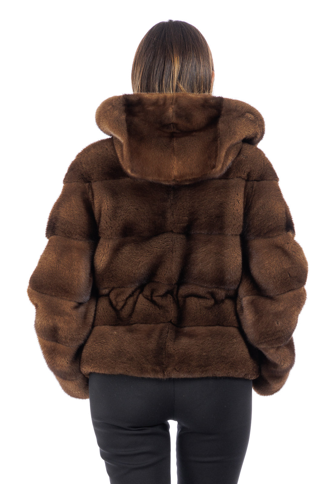 Giacca in pelliccia donna Visone demy buff con Cappuccio