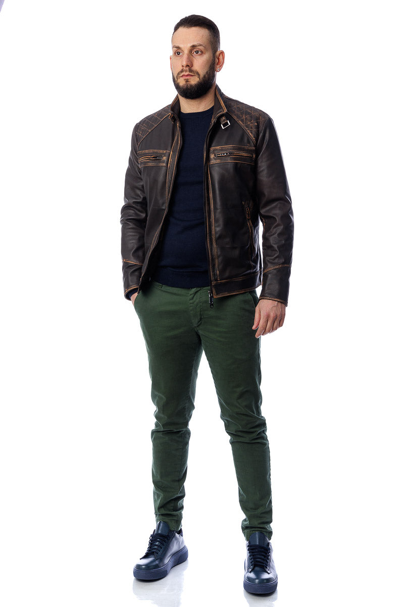 Giacca in vera pelle con zip uomo SCAB