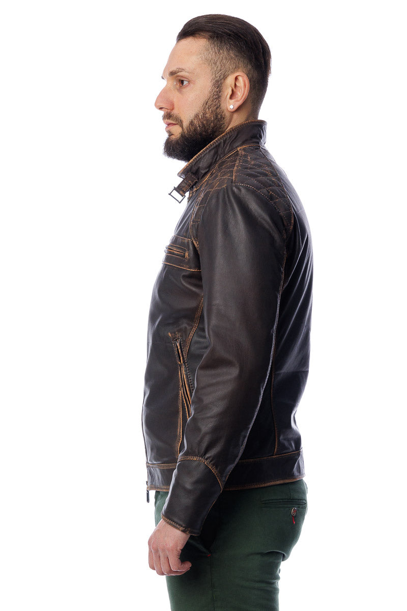 Giacca in vera pelle con zip uomo SCAB