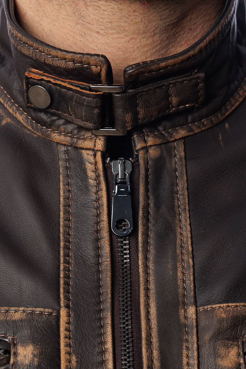 Giacca in vera pelle con zip uomo SCAB