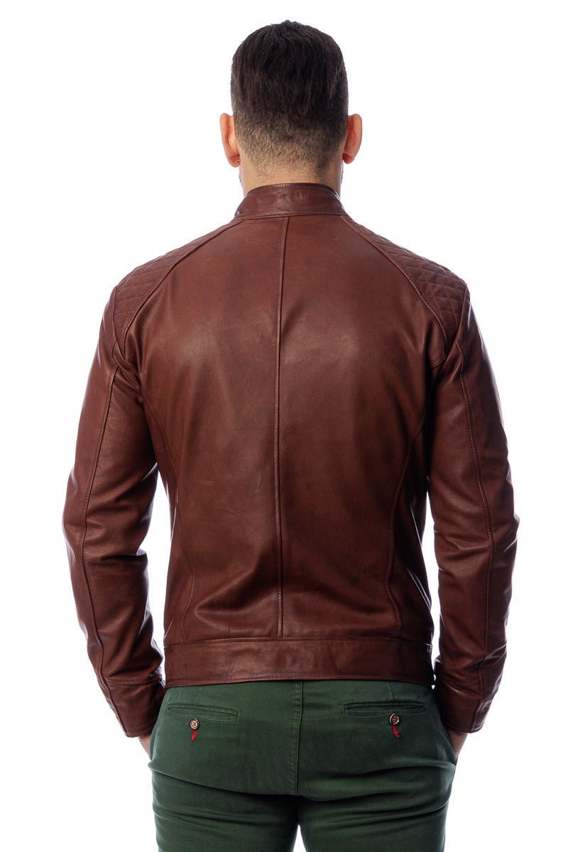 Giacca in vera pelle con zip uomo Scab marrone
