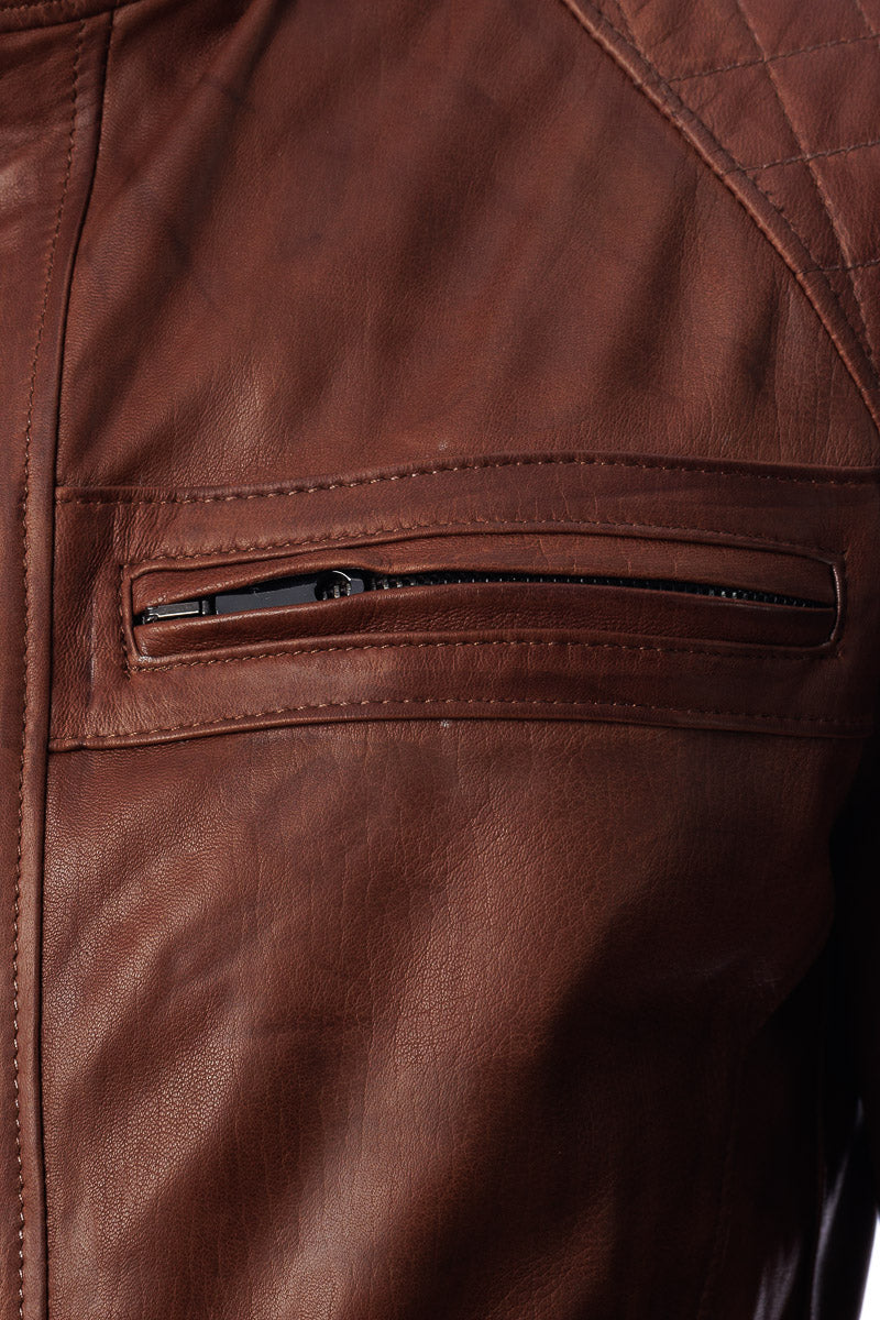 Giacca in vera pelle con zip uomo Scab marrone