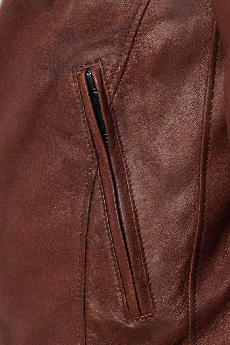 Giacca in vera pelle con zip uomo Scab marrone
