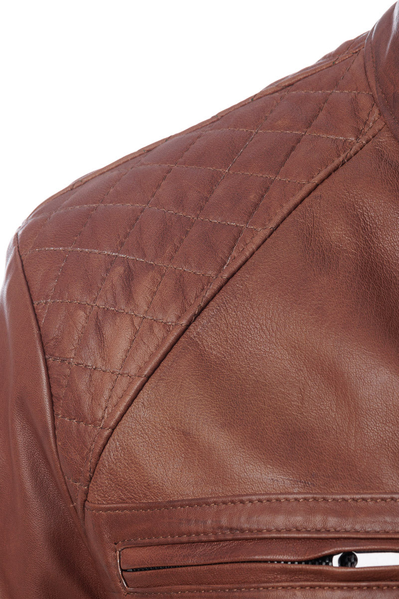 Giacca in vera pelle con zip uomo Scab marrone