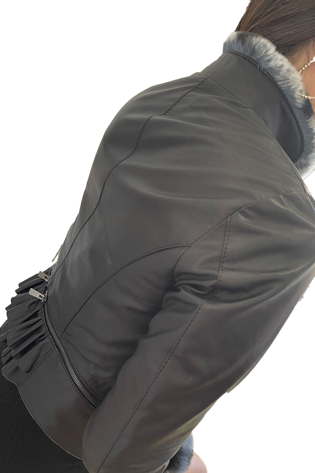 Giacca in vera pelle donna STAK con collo e polso in rex cincillà