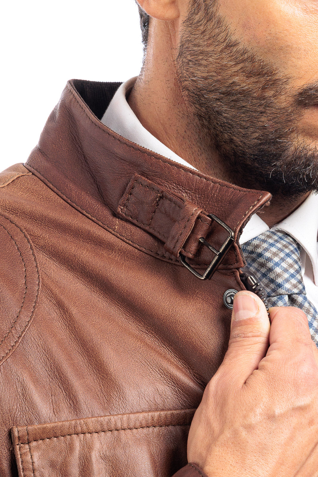 Giacca in vera pelle uomo BELL + con zip marrone
