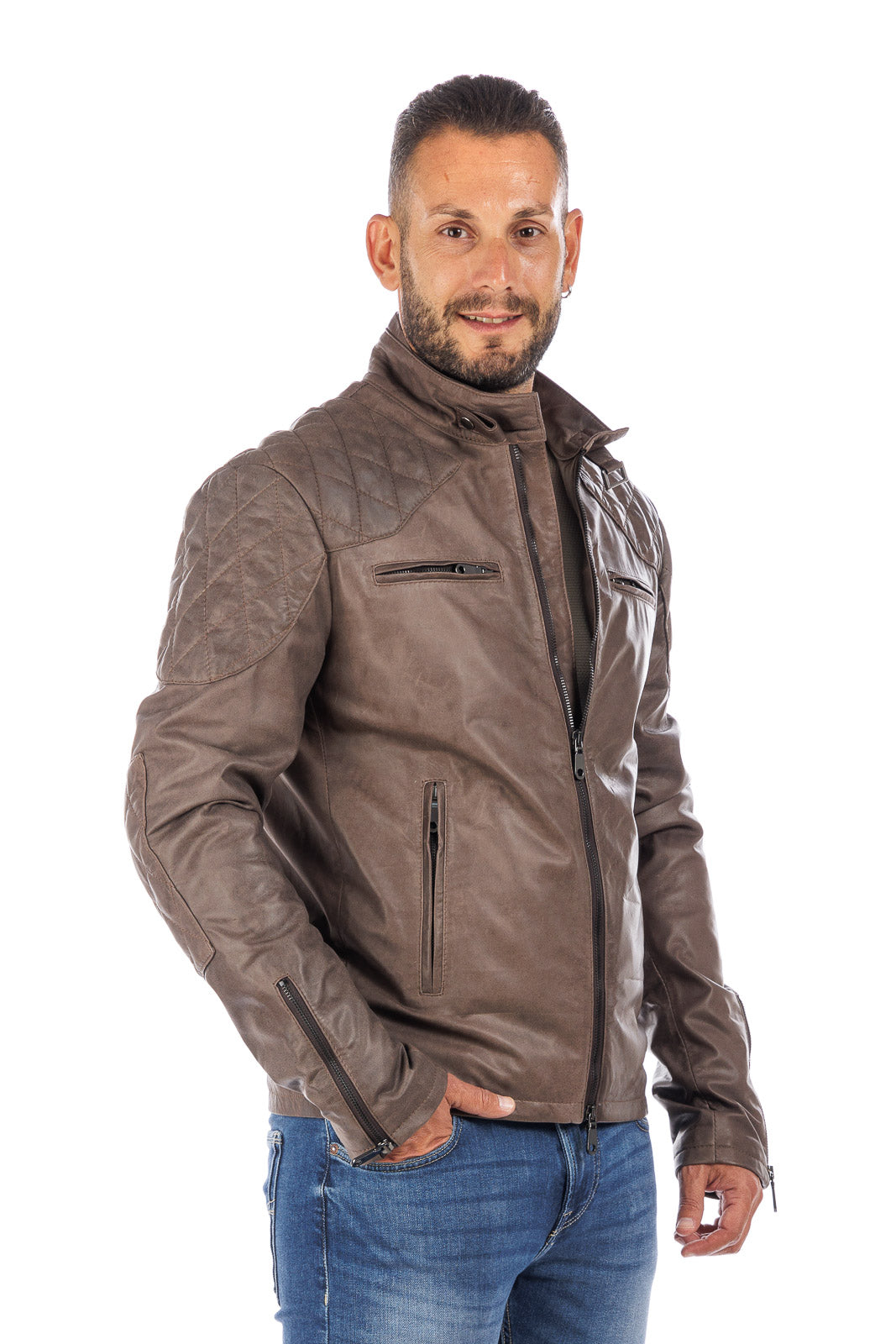 Giacca in pelle naturale uomo con zip BEK