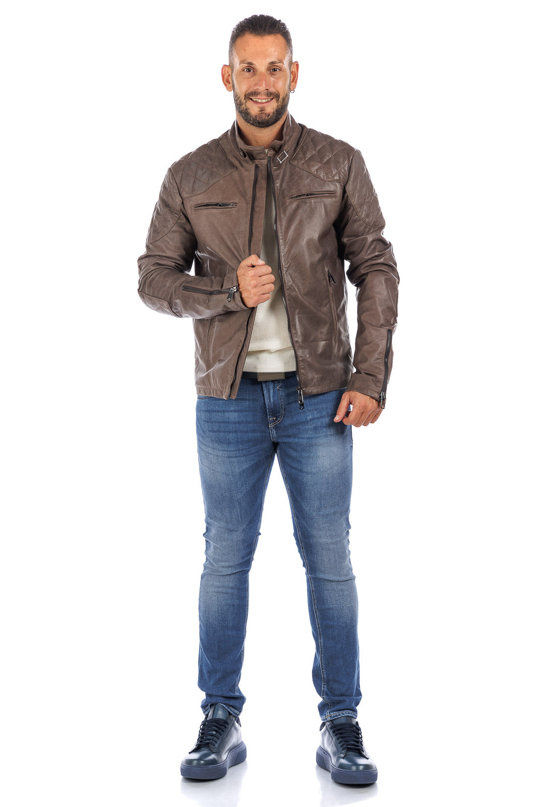 Giacca in pelle naturale uomo con zip BEK