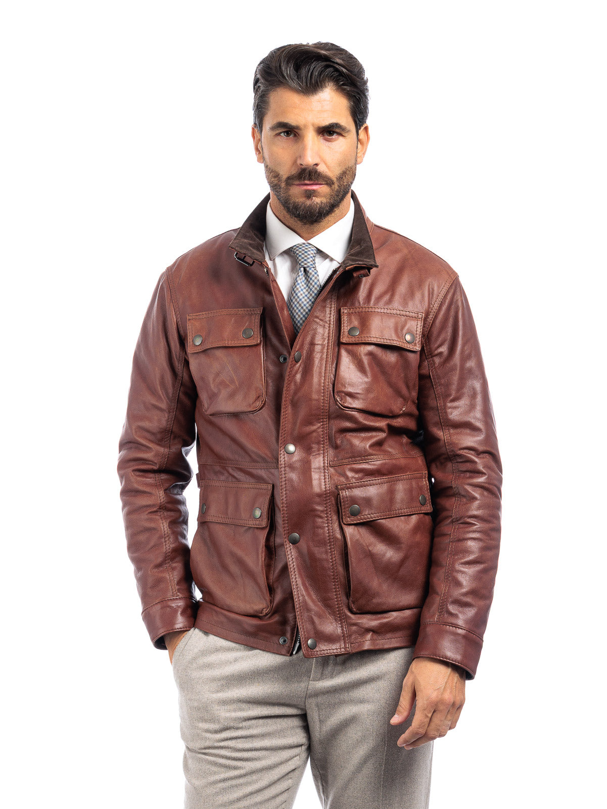 Giacca in vera pelle uomo con zip BELL sc marrone