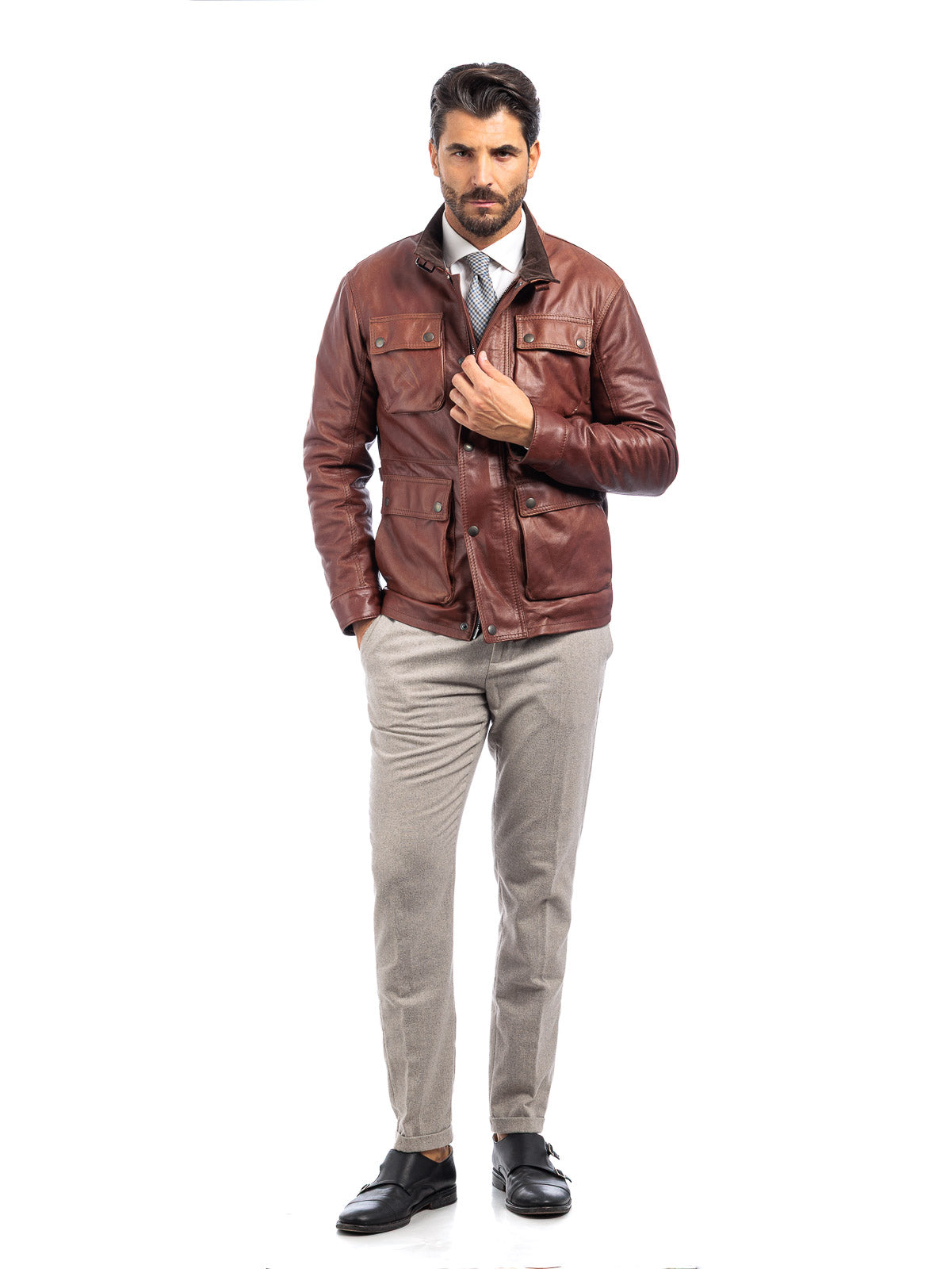 Giacca in vera pelle uomo con zip BELL sc marrone