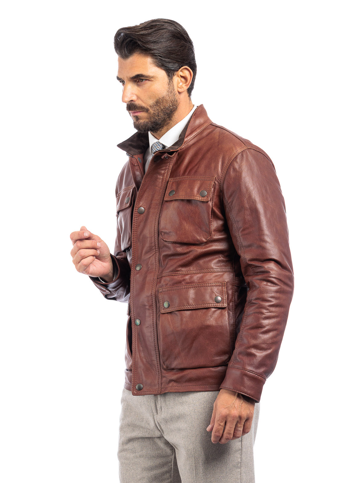Giacca in vera pelle uomo con zip BELL sc marrone