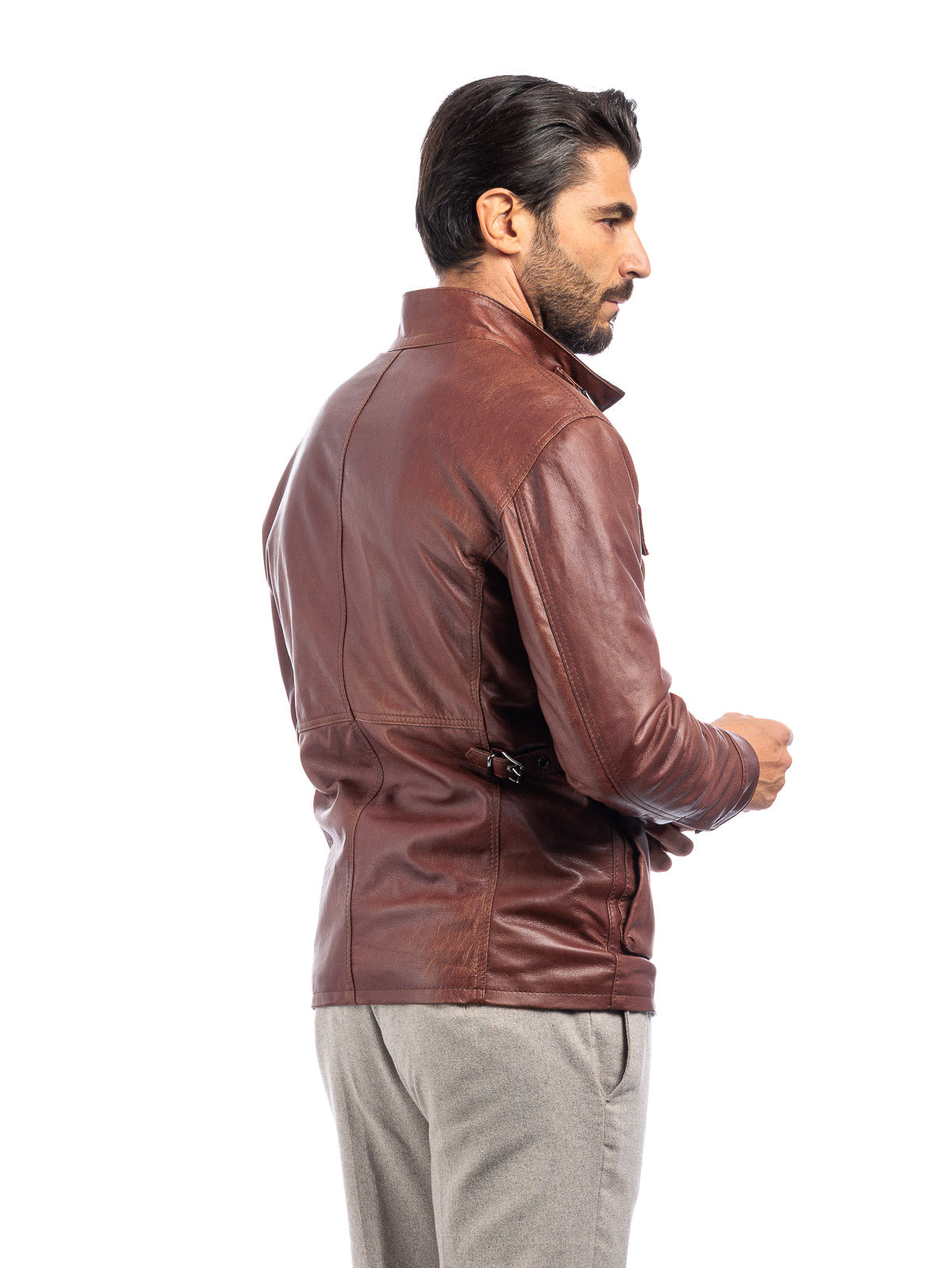 Giacca in vera pelle uomo con zip BELL sc marrone