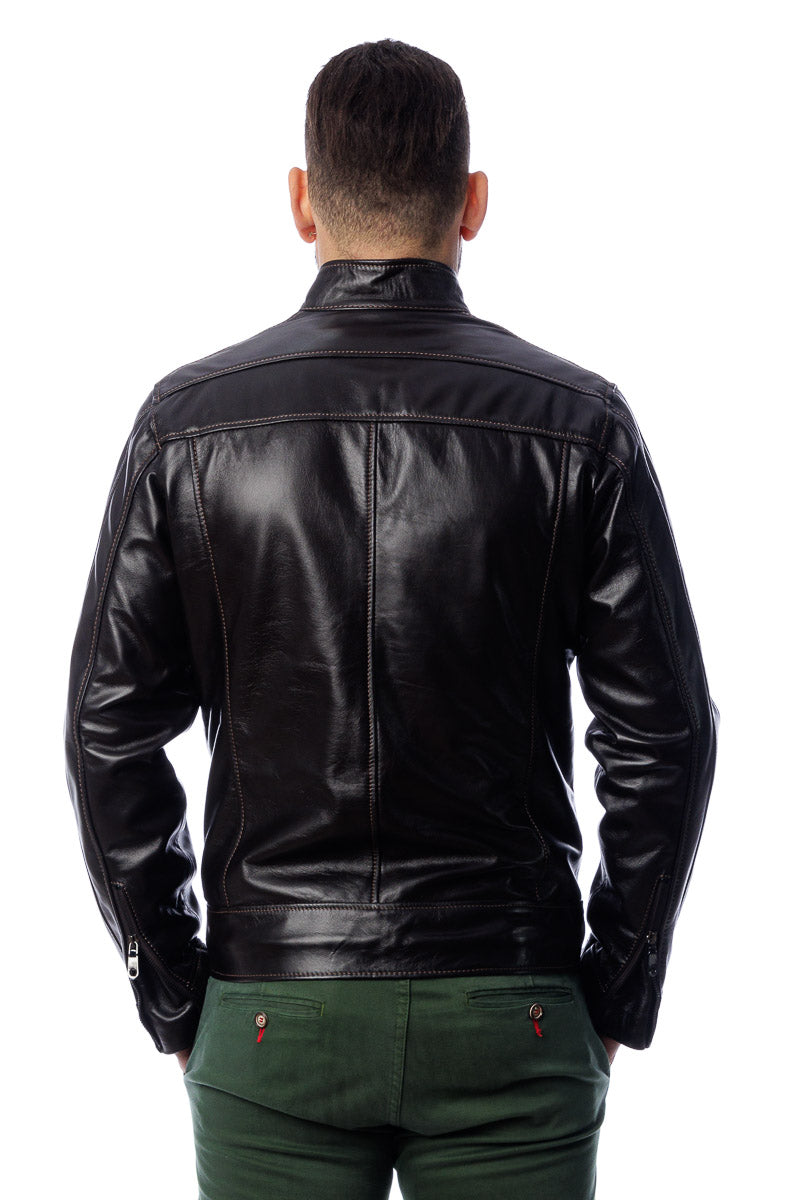 Giacca in vera pelle uomo con zip Deg