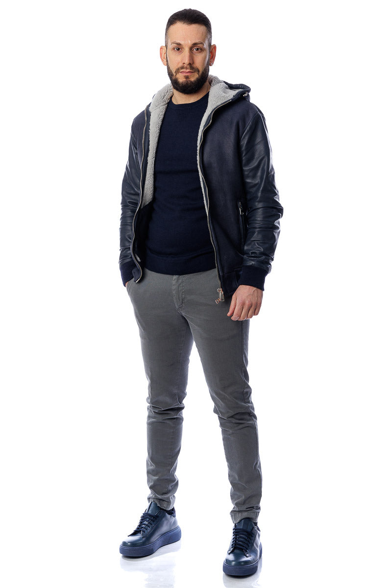 Bomber montone uomo con zip Polo Shearling blu