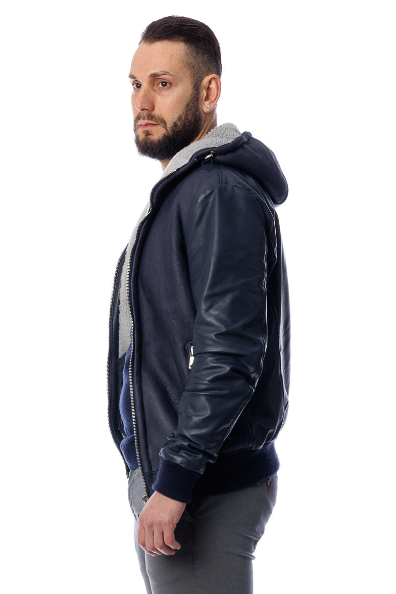 Bomber montone uomo con zip Polo Shearling blu